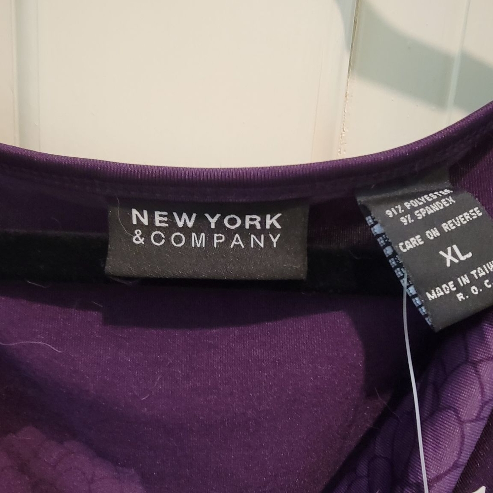 New York & Company Purple Floral Cowl Neck Blouse - Picture 5 of 5